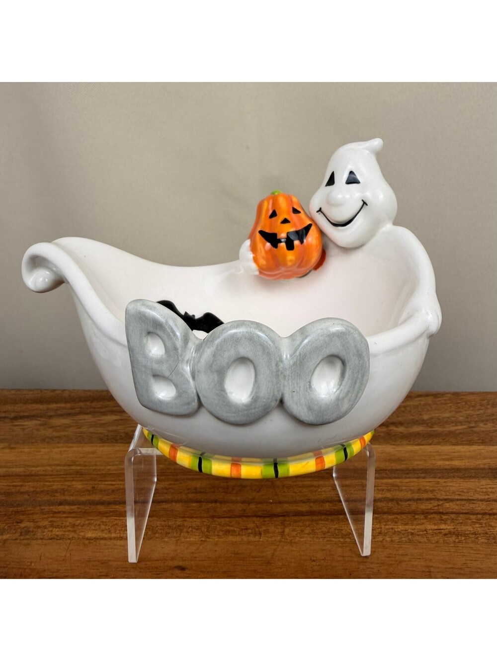 Fitz and Floyd Hand Painted Halloween Ghost Candy Dish Bowl